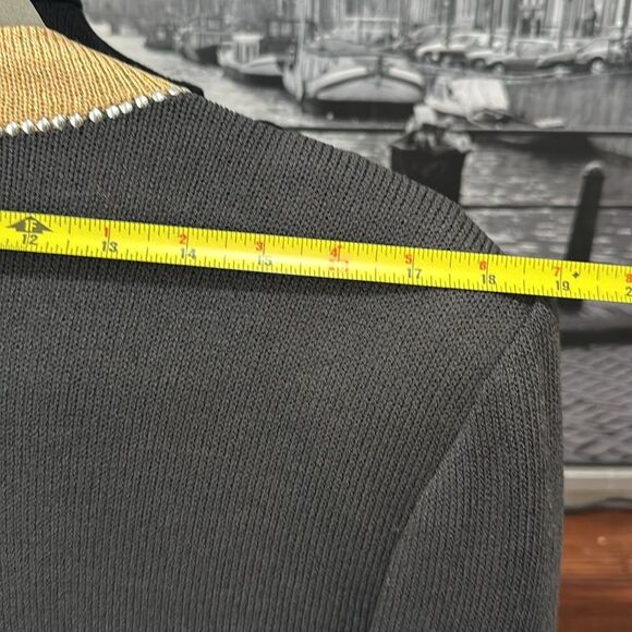 St. John by Marie Gray sweater blazer Gold Trim Silver Black Long Sleeve Medium - Picture 4 of 7